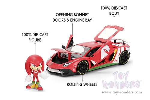 Jada Toys - Hollywood Rides | Lamborghini Aventador SV with Knuckles Diecast Figure "Sonic The Hedgehog" (1/24, diecast model car, Red/White) 36264