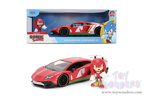 Jada Toys - Hollywood Rides | Lamborghini Aventador SV with Knuckles Diecast Figure "Sonic The Hedgehog" (1/24, diecast model car, Red/White) 36264