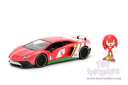 Jada Toys - Hollywood Rides | Lamborghini Aventador SV with Knuckles Diecast Figure "Sonic The Hedgehog" (1/24, diecast model car, Red/White) 36264