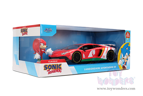 Jada Toys - Hollywood Rides | Lamborghini Aventador SV with Knuckles Diecast Figure "Sonic The Hedgehog" (1/24, diecast model car, Red/White) 36264
