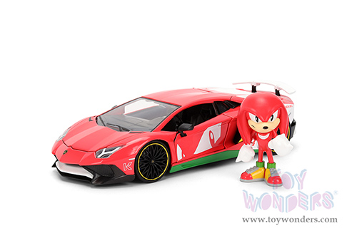 Jada Toys - Hollywood Rides | Lamborghini Aventador SV with Knuckles Diecast Figure "Sonic The Hedgehog" (1/24, diecast model car, Red/White) 36264
