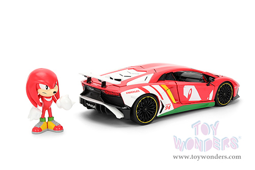Jada Toys - Hollywood Rides | Lamborghini Aventador SV with Knuckles Diecast Figure "Sonic The Hedgehog" (1/24, diecast model car, Red/White) 36264