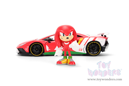Jada Toys - Hollywood Rides | Lamborghini Aventador SV with Knuckles Diecast Figure "Sonic The Hedgehog" (1/24, diecast model car, Red/White) 36264