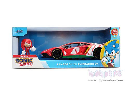 Jada Toys - Hollywood Rides | Lamborghini Aventador SV with Knuckles Diecast Figure "Sonic The Hedgehog" (1/24, diecast model car, Red/White) 36264