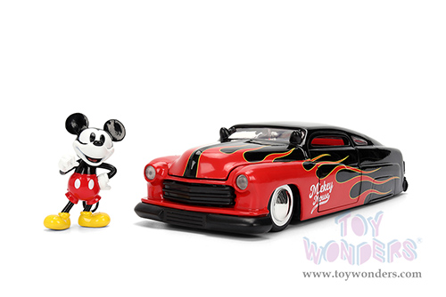 Jada Toys - Hollywood Rides | Disney Mercury with Vintage Mickey Mouse Diecast Figure (1951, 1/24, diecast model car, Black/Red flames) 36272