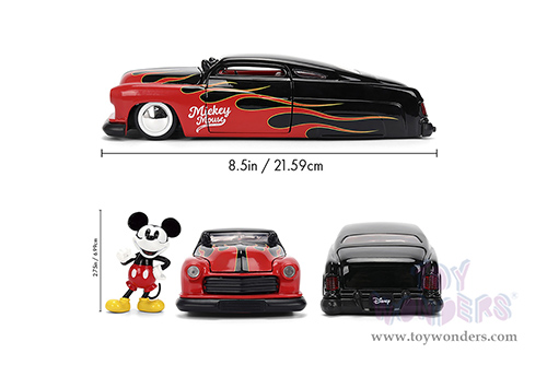 Jada Toys - Hollywood Rides | Disney Mercury with Vintage Mickey Mouse Diecast Figure (1951, 1/24, diecast model car, Black/Red flames) 36272