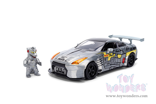 Jada Toys - Hollywood Rides | Nissan Skyline GT-R (R35) Ben Sopra with Mechagodzilla Diecast Figure "Godzilla" (2009, 1/24, diecast model car, Silver) 36285
