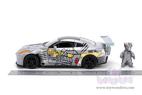 Jada Toys - Hollywood Rides | Nissan Skyline GT-R (R35) Ben Sopra with Mechagodzilla Diecast Figure "Godzilla" (2009, 1/24, diecast model car, Silver) 36285