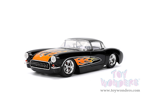 Jada Toys Bigtime Muscle - Chevrolet® Corvette® Hardtop (1957, 1/24 scale diecast model car, Black/w Flames) 36300