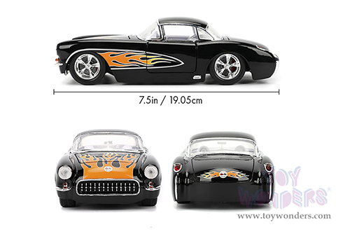 Jada Toys Bigtime Muscle - Chevrolet® Corvette® Hardtop (1957, 1/24 scale diecast model car, Black/w Flames) 36300