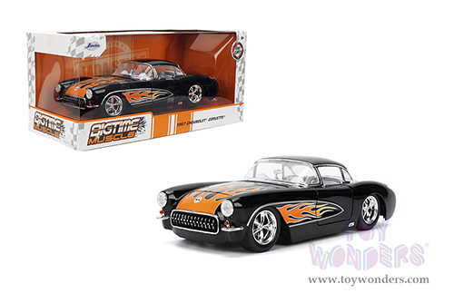 Jada Toys Bigtime Muscle - Chevrolet® Corvette® Hardtop (1957, 1/24 scale diecast model car, Black/w Flames) 36300
