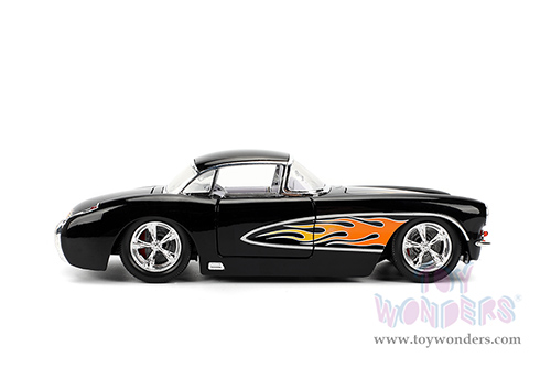 Jada Toys Bigtime Muscle - Chevrolet® Corvette® Hardtop (1957, 1/24 scale diecast model car, Black/w Flames) 36300
