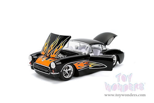 Jada Toys Bigtime Muscle - Chevrolet® Corvette® Hardtop (1957, 1/24 scale diecast model car, Black/w Flames) 36300