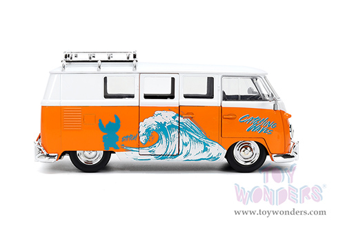 Jada Toys - Hollywood Rides | Disney Stitch Volkswagen Bus with Stitch Diecast Figure (1961, 1/24, diecast model car, Orange/White) 36340
