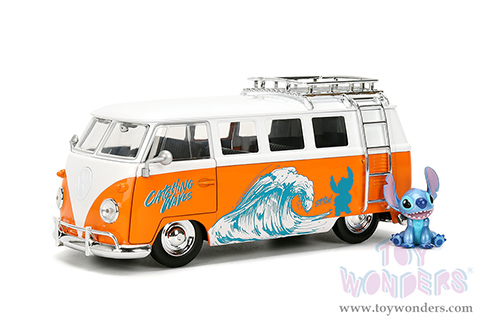 Jada Toys - Hollywood Rides | Disney Stitch Volkswagen Bus with Stitch Diecast Figure (1961, 1/24, diecast model car, Orange/White) 36340