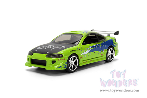 Jada Toys Fast & Furious - Brian's Mitsubishi Eclipse Damaged Version (1/32 scale diecast model car, Glossy Green) 36356