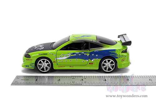 Jada Toys Fast & Furious - Brian's Mitsubishi Eclipse Damaged Version (1/32 scale diecast model car, Glossy Green) 36356