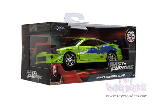 Jada Toys Fast & Furious - Brian's Mitsubishi Eclipse Damaged Version (1/32 scale diecast model car, Glossy Green) 36356