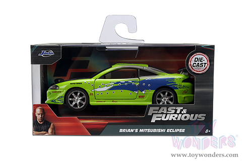 Jada Toys Fast & Furious - Brian's Mitsubishi Eclipse Damaged Version (1/32 scale diecast model car, Glossy Green) 36356