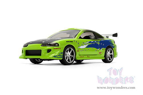 Jada Toys Fast & Furious - Brian's Mitsubishi Eclipse Damaged Version (1/32 scale diecast model car, Glossy Green) 36356