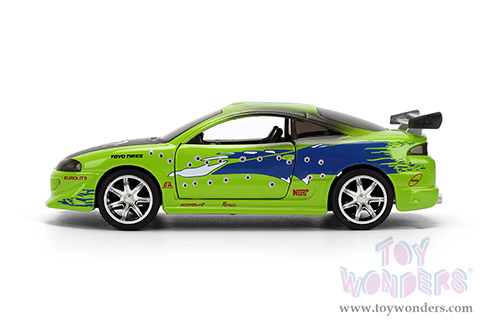Jada Toys Fast & Furious - Brian's Mitsubishi Eclipse Damaged Version (1/32 scale diecast model car, Glossy Green) 36356