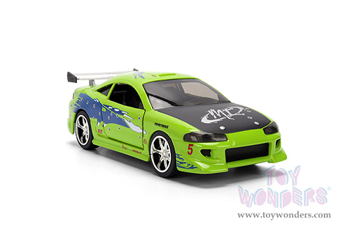 Jada Toys Fast & Furious - Brian's Mitsubishi Eclipse Damaged Version (1/32 scale diecast model car, Glossy Green) 36356
