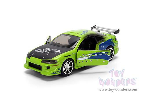 Jada Toys Fast & Furious - Brian's Mitsubishi Eclipse Damaged Version (1/32 scale diecast model car, Glossy Green) 36356