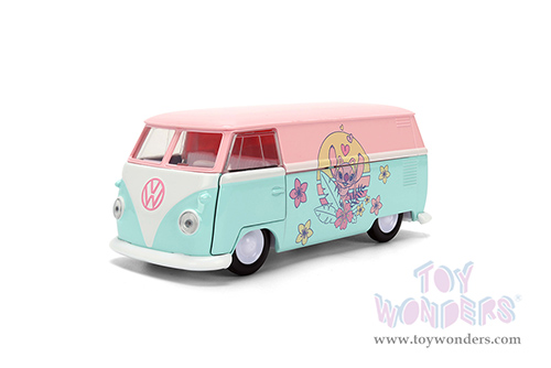 Jada Toys - Hollywood Rides | Disney Stitch Volkswagen Bus (1961, 1/32 scale diecast model car, Pastel Pink/Pastel Blue) 36358