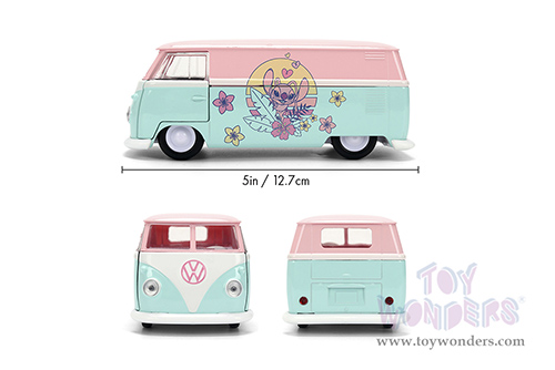 Jada Toys - Hollywood Rides | Disney Stitch Volkswagen Bus (1961, 1/32 scale diecast model car, Pastel Pink/Pastel Blue) 36358