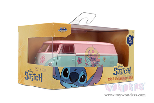 Jada Toys - Hollywood Rides | Disney Stitch Volkswagen Bus (1961, 1/32 scale diecast model car, Pastel Pink/Pastel Blue) 36358