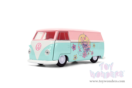 Jada Toys - Hollywood Rides | Disney Stitch Volkswagen Bus (1961, 1/32 scale diecast model car, Pastel Pink/Pastel Blue) 36358