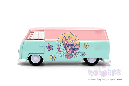 Jada Toys - Hollywood Rides | Disney Stitch Volkswagen Bus (1961, 1/32 scale diecast model car, Pastel Pink/Pastel Blue) 36358