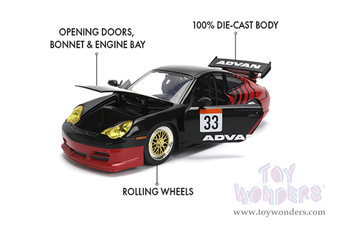 Jada Toys Hyper-Spec - Porsche 911 GT3 RS (996) #33 ADVAN (1/24, diecast model car, Black/Red) 36371