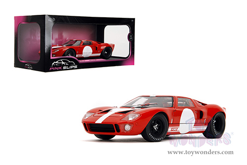 Jada Toys Pink Slips - Ford GT40 MK1 with Display Base (1968, 1/18 scale diecast model car, Red/White) 36381