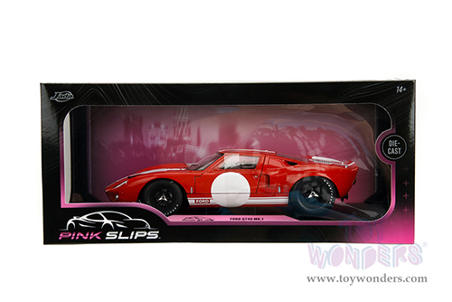 Jada Toys Pink Slips - Ford GT40 MK1 with Display Base (1968, 1/18 scale diecast model car, Red/White) 36381