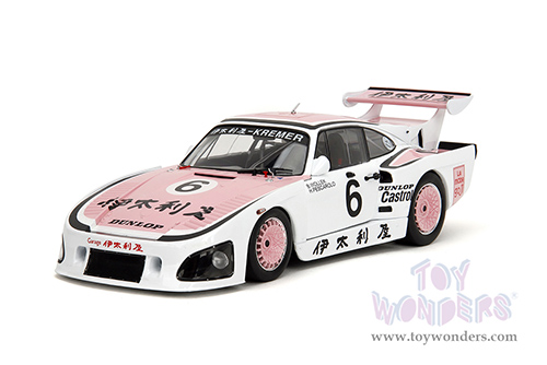 Jada Toys Pink Slips - Porsche 935 K3 #6 Bob Wollek - Henri Pescarolo Winner "Suzuka 1000KM" (1981) with Display Base (1/18 scale diecast model car, Pink/White) 36386