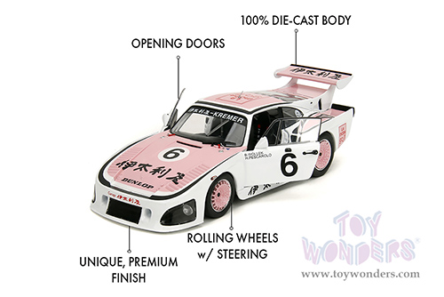 Jada Toys Pink Slips - Porsche 935 K3 #6 Bob Wollek - Henri Pescarolo Winner "Suzuka 1000KM" (1981) with Display Base (1/18 scale diecast model car, Pink/White) 36386