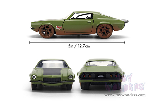 Jada Toys Fast & Furious - Chevrolet® Camaro® "F-Bomb" Dirty Version (1973, 1/32 scale diecast model car, Matte Green) 36393