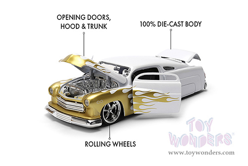 Jada Toy Bigtime Muscle - Mercury Coupe (1951, 1/24, diecast model car, White/Gold Flames) 36452