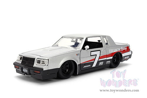 Jada Toys Bigtime Muscle - Buick® Grand National™ #7 "Buick Racing" (1987, 1/24 scale diecast model car, Silver/Black & Red stripes) 36460