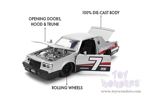 Jada Toys Bigtime Muscle - Buick® Grand National™ #7 "Buick Racing" (1987, 1/24 scale diecast model car, Silver/Black & Red stripes) 36460