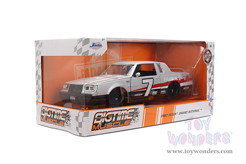 Jada Toys Bigtime Muscle - Buick® Grand National™ #7 "Buick Racing" (1987, 1/24 scale diecast model car, Silver/Black & Red stripes) 36460