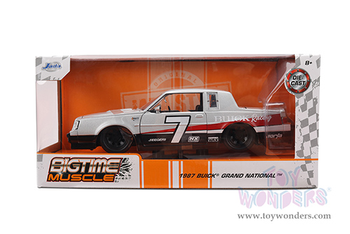Jada Toys Bigtime Muscle - Buick® Grand National™ #7 "Buick Racing" (1987, 1/24 scale diecast model car, Silver/Black & Red stripes) 36460