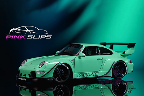 Jada Toys Pink Slips - Porsche RWB Body Kit Kei Kishi with Display Base (1/18 scale diecast model car, Glossy Teal) 36463