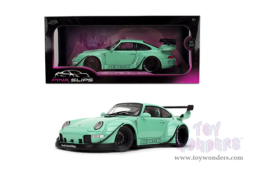 Jada Toys Pink Slips - Porsche RWB Body Kit Kei Kishi with Display Base (1/18 scale diecast model car, Glossy Teal) 36463