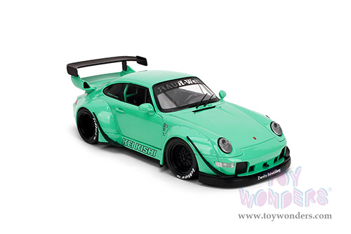 Jada Toys Pink Slips - Porsche RWB Body Kit Kei Kishi with Display Base (1/18 scale diecast model car, Glossy Teal) 36463