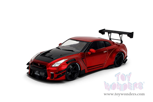 Jada Toys Pink Slips - Nissan GT-R (R35) with Liberty Walk Body Kit 2.0 and Display Base (1/18 scale diecast model car, Candy Red) 36465