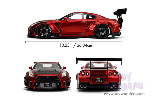 Jada Toys Pink Slips - Nissan GT-R (R35) with Liberty Walk Body Kit 2.0 and Display Base (1/18 scale diecast model car, Candy Red) 36465