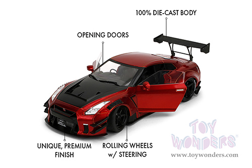 Jada Toys Pink Slips - Nissan GT-R (R35) with Liberty Walk Body Kit 2.0 and Display Base (1/18 scale diecast model car, Candy Red) 36465