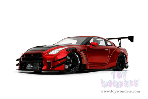 Jada Toys Pink Slips - Nissan GT-R (R35) with Liberty Walk Body Kit 2.0 and Display Base (1/18 scale diecast model car, Candy Red) 36465